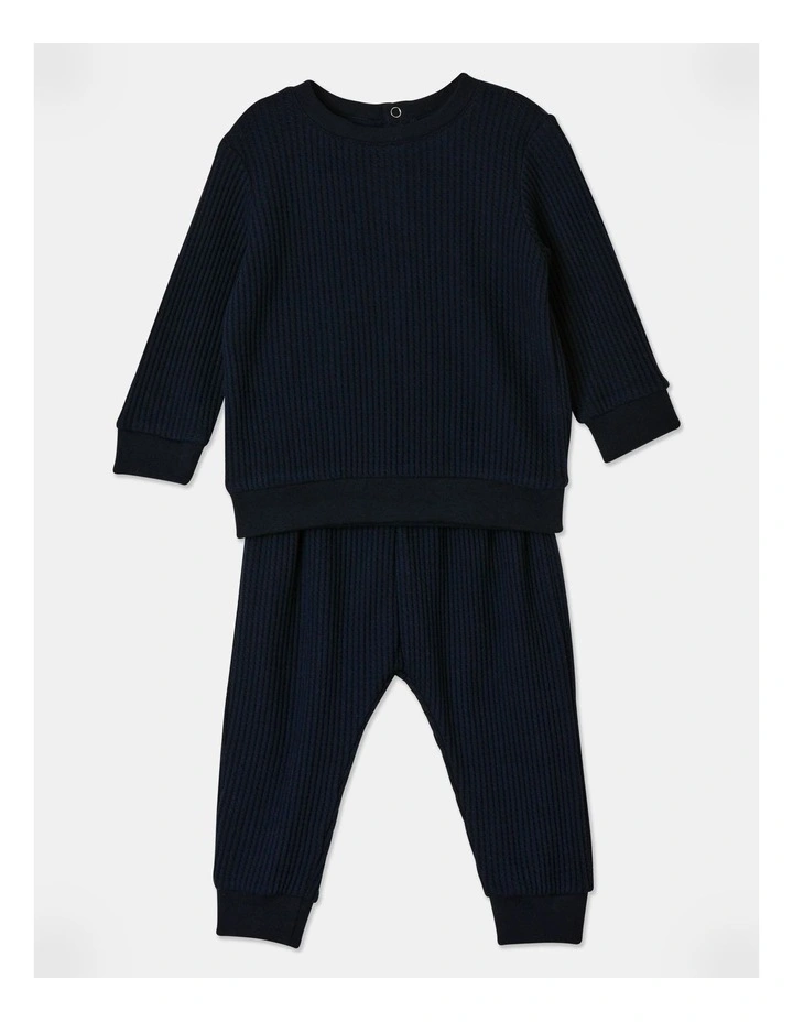 Waffle Pyjama Set in Navy