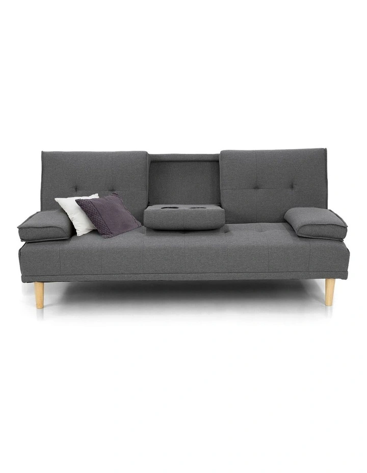 Sarantino Linen Fabric Sofa Bed Lounge Couch Futon Dark Grey