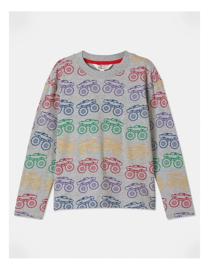 Long Sleeve Printed Tee (3-8 Years) in Grey Marle