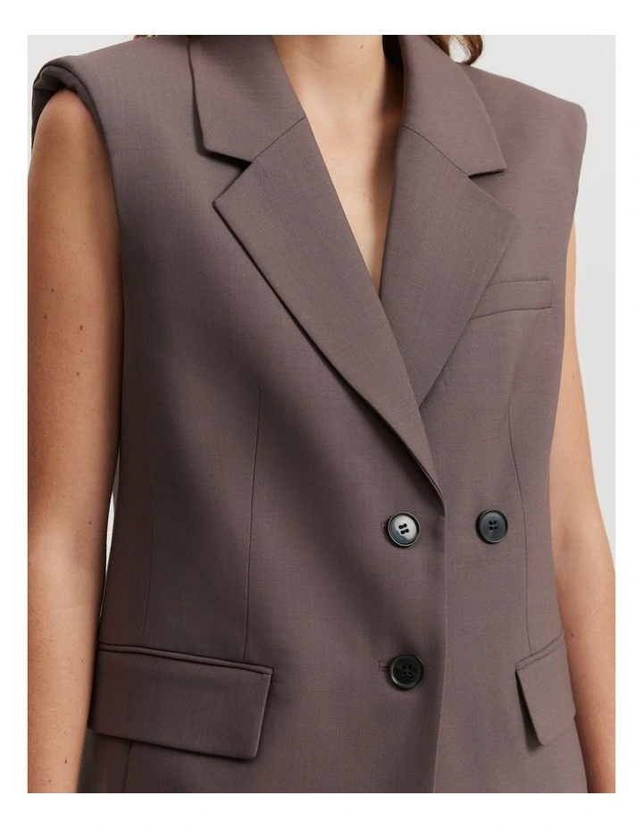 Wool Single-breasted Vest in Truffle