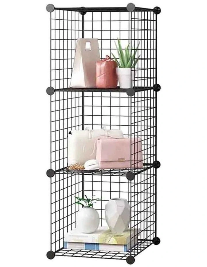 Portable Modular Grid Space 3 Tier Cube Storage in Black