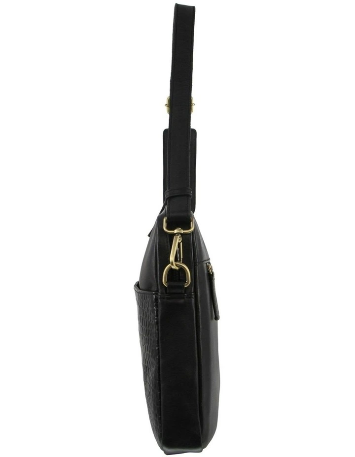 Croc-Embossed Leather Business Computer Bag in Black