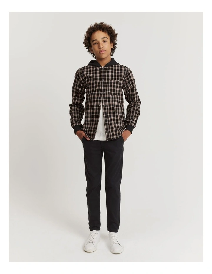 Teen Australian Cotton Check Hooded Shirt in Black