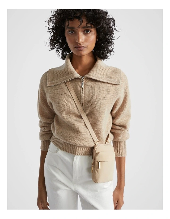 Monochrome Crossbody Sling Bag in Champagne Beige