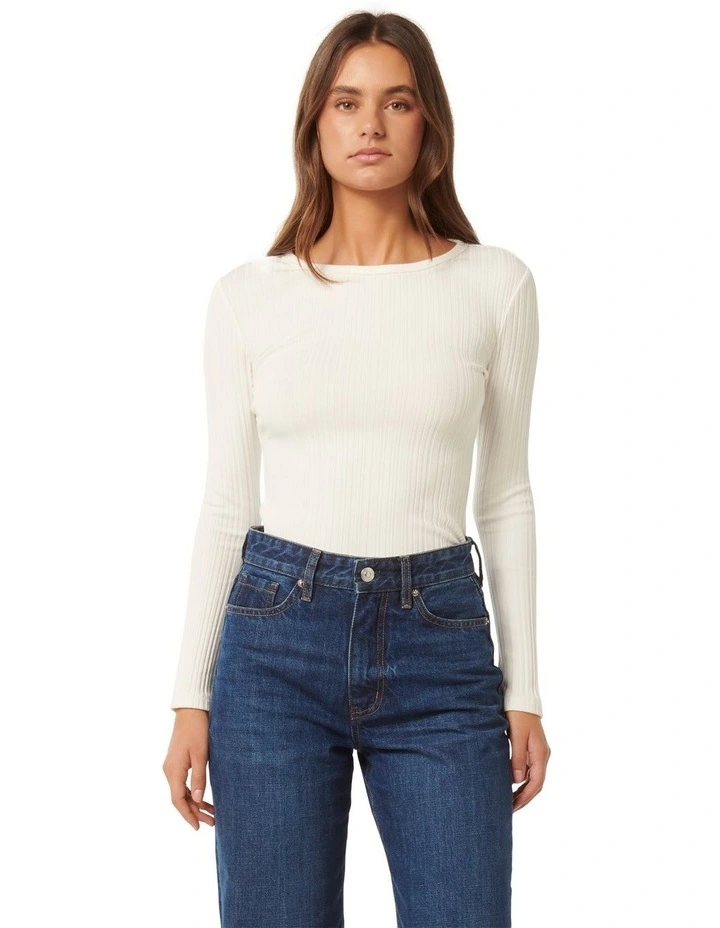 Meghan Rib Crew Neck Top in White