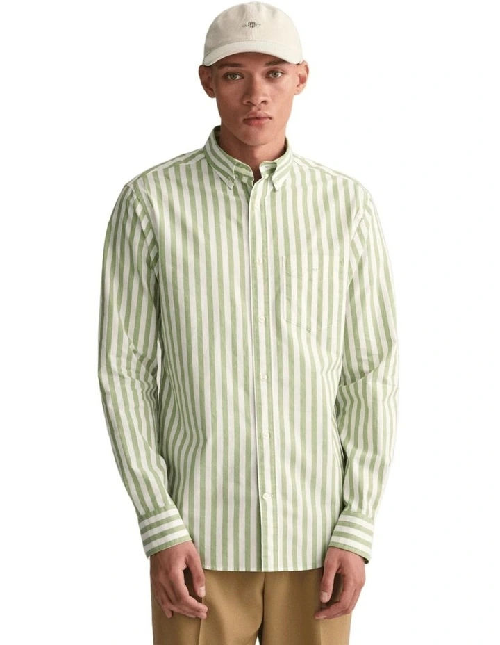 Regular Fit Striped Poplin Shirt in Foliage Green
