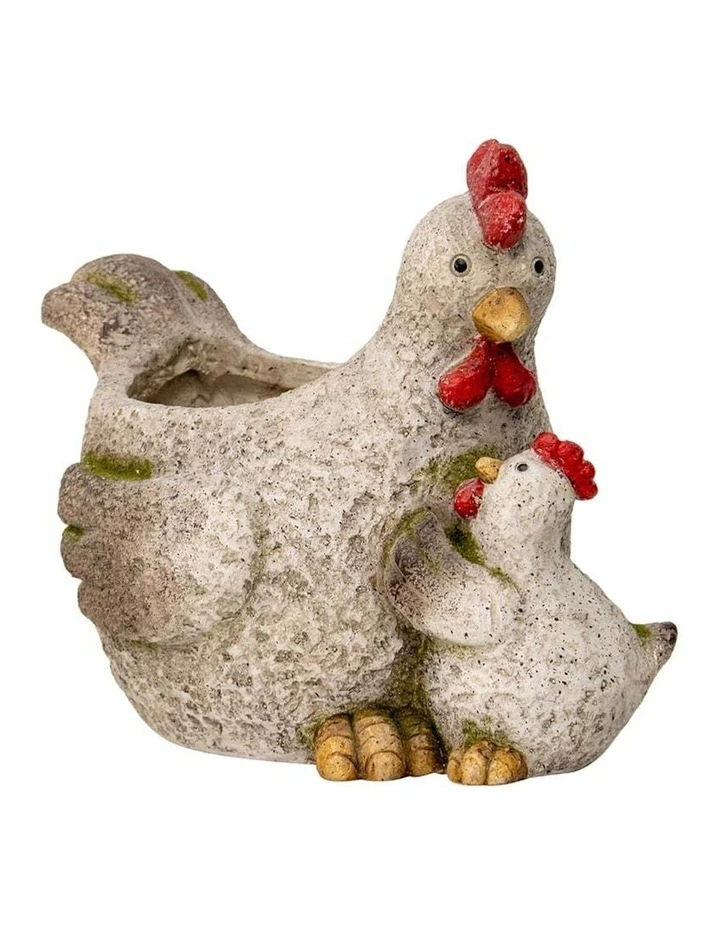 Animal Chicken And Chick Planter Pot in Natural/Red