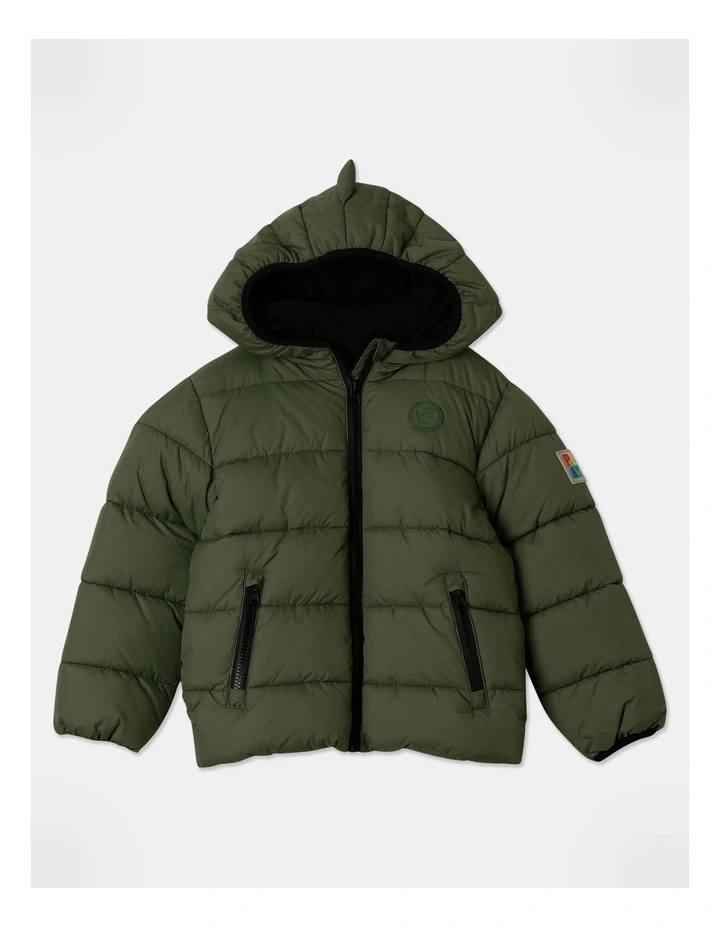 Recycled Puffer Jacket with Hood (3-8 Year) in Khaki
