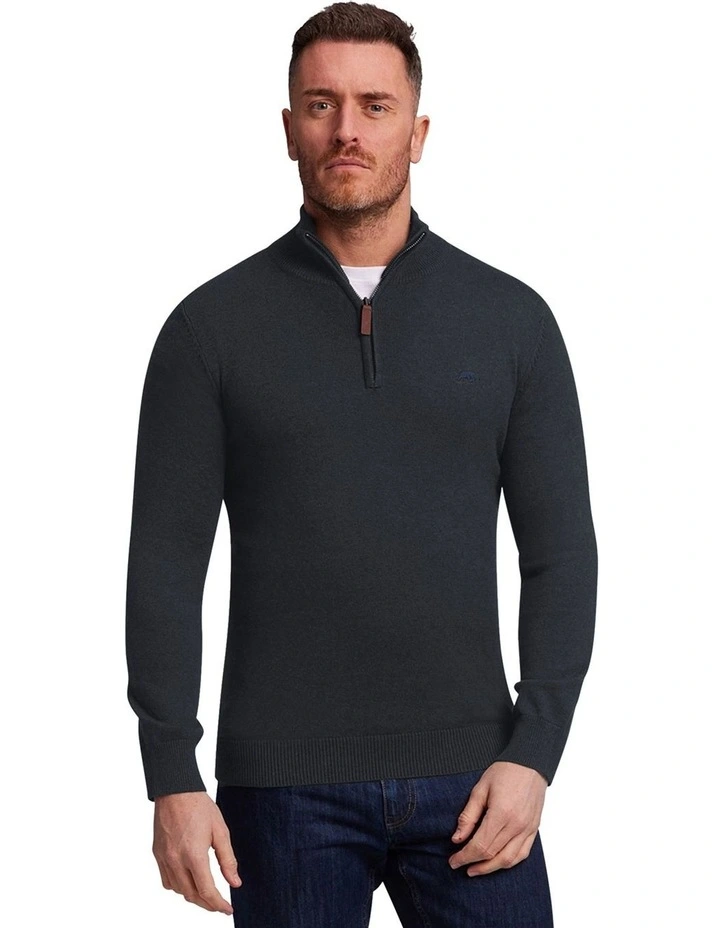 Classic Quarter Zip Knit in Charcoal