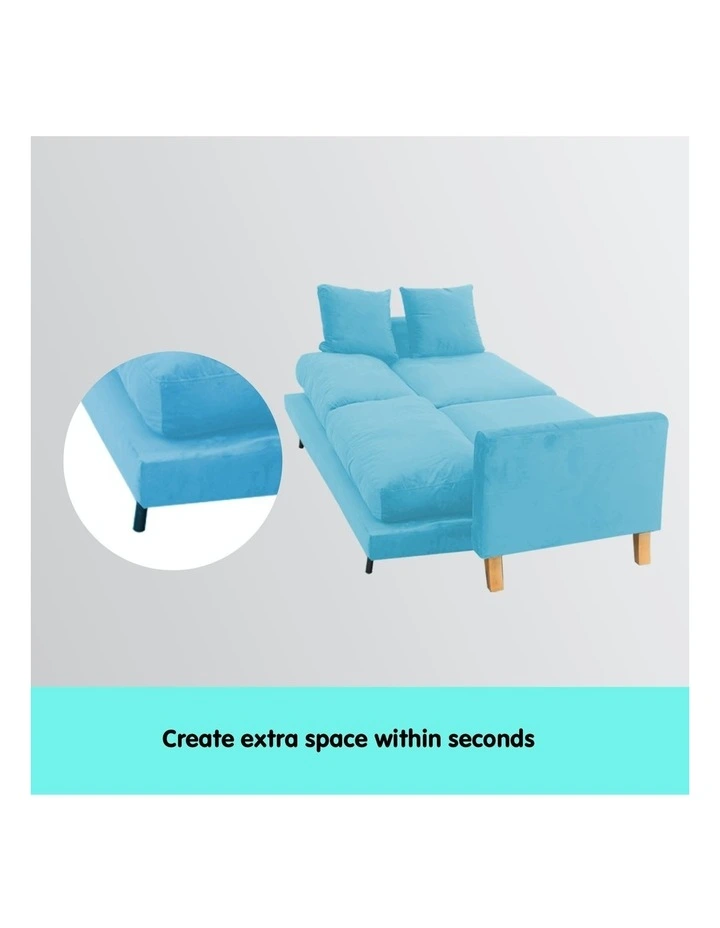 3 Seater Faux Velvet Sofa Bed Couch Furniture Blue