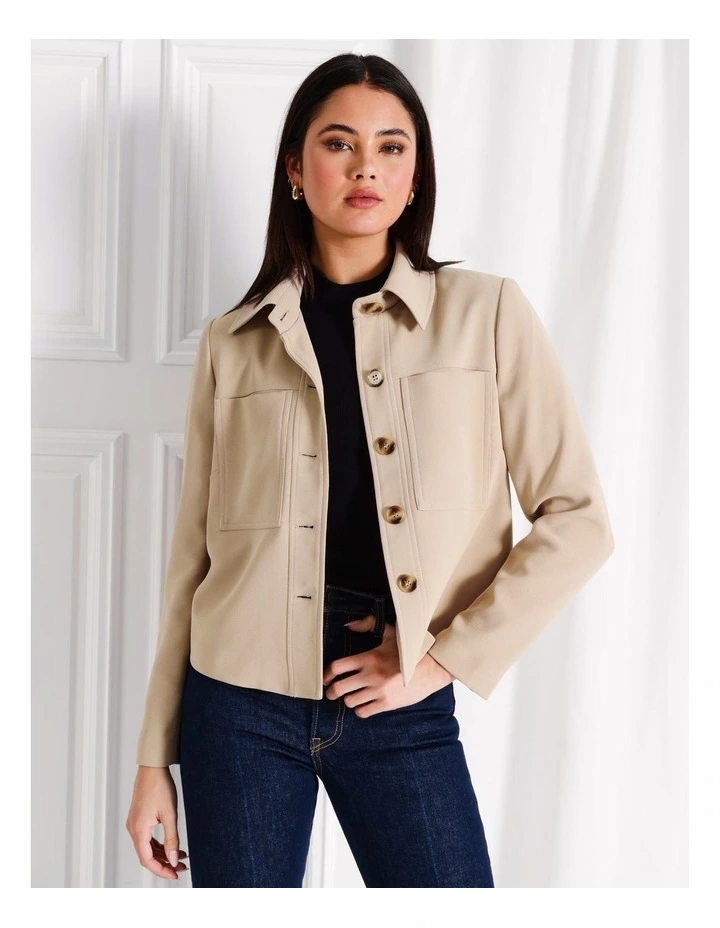 Button Up Cropped Jacket in Stone