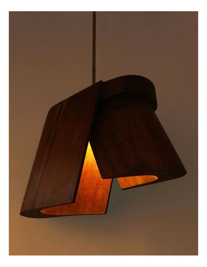 Hand Cut Reclaimed Teak Wood Pendant Light in Natural