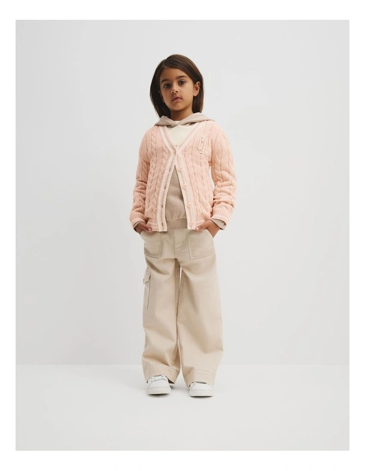 Organically Grown Cotton Varsity Cardigan in Antique Pink
