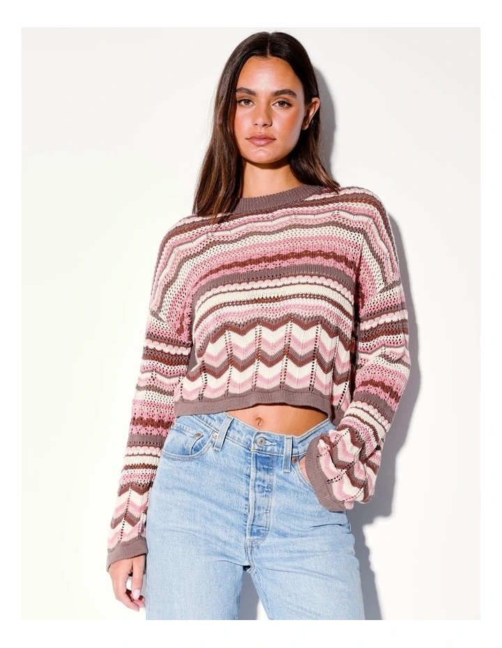 Organic Crochet Flare Sleeve Jumper in Dusty Pink