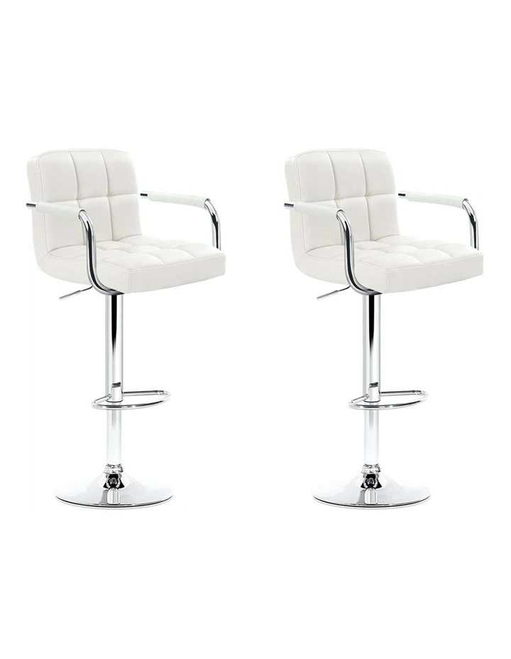 Leather Kitchen Gas Lift x2 Bar Stools Chairs in White