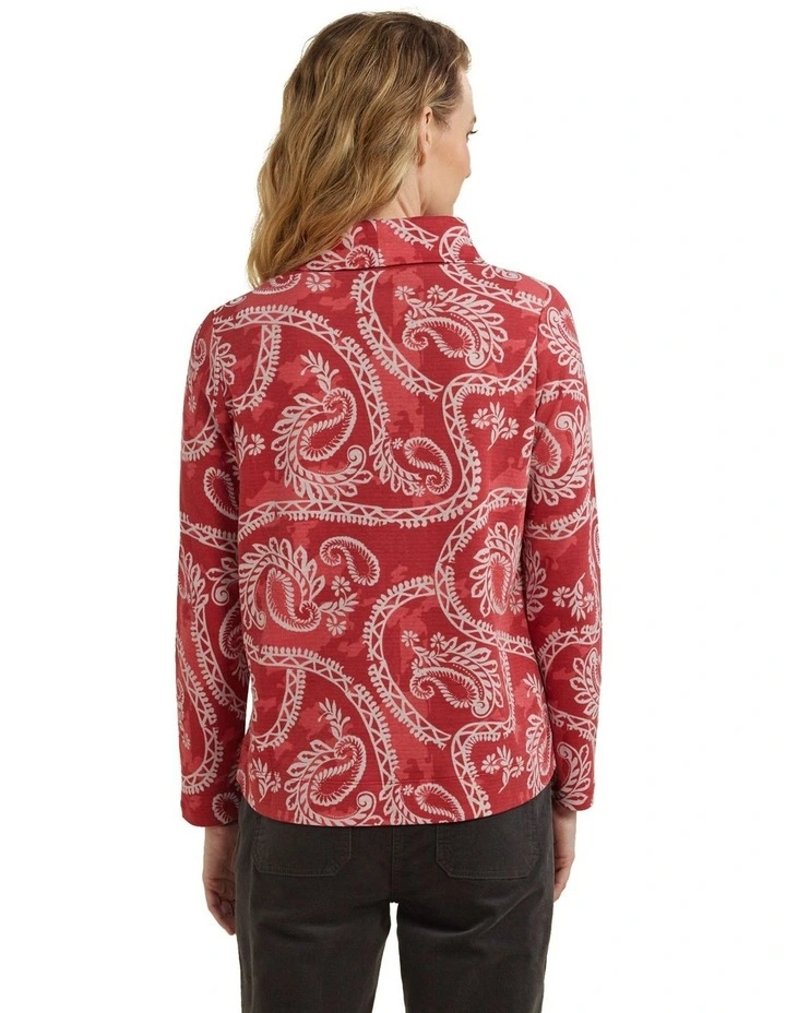 Flowing Paisley Print Tee in Rhubarb