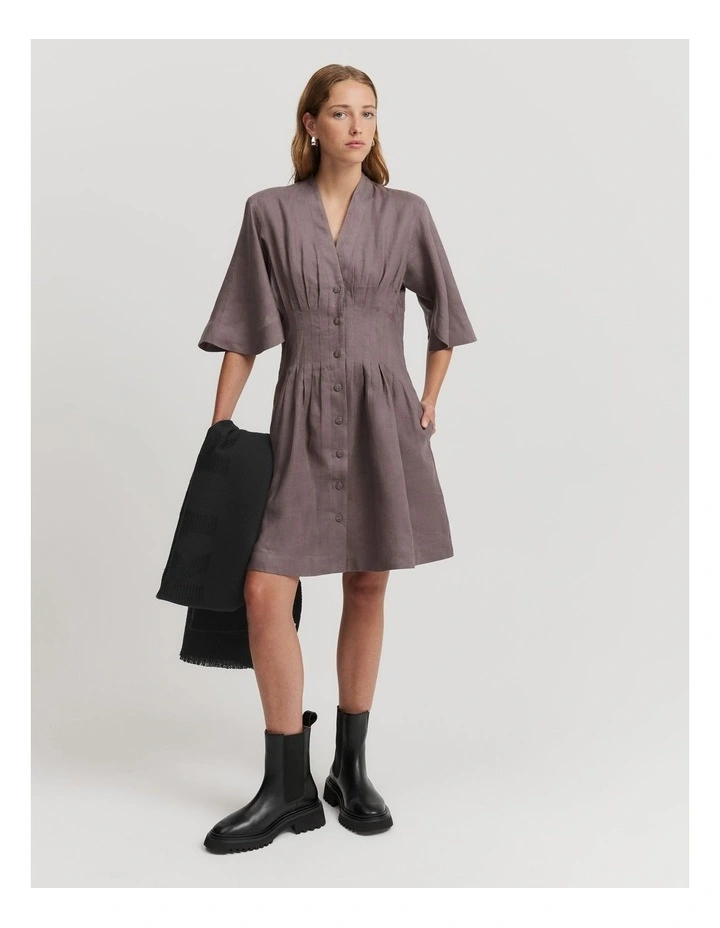 Organically Grown Linen Darted Mini Dress in Truffle
