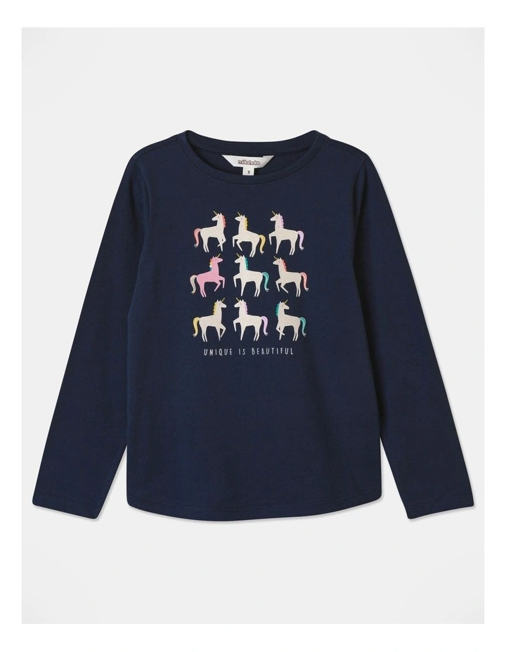 Essential Nine Unicorn Long Sleeve Tee in Navy