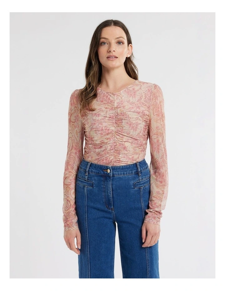 Floral Paisley Mesh Top in Pink