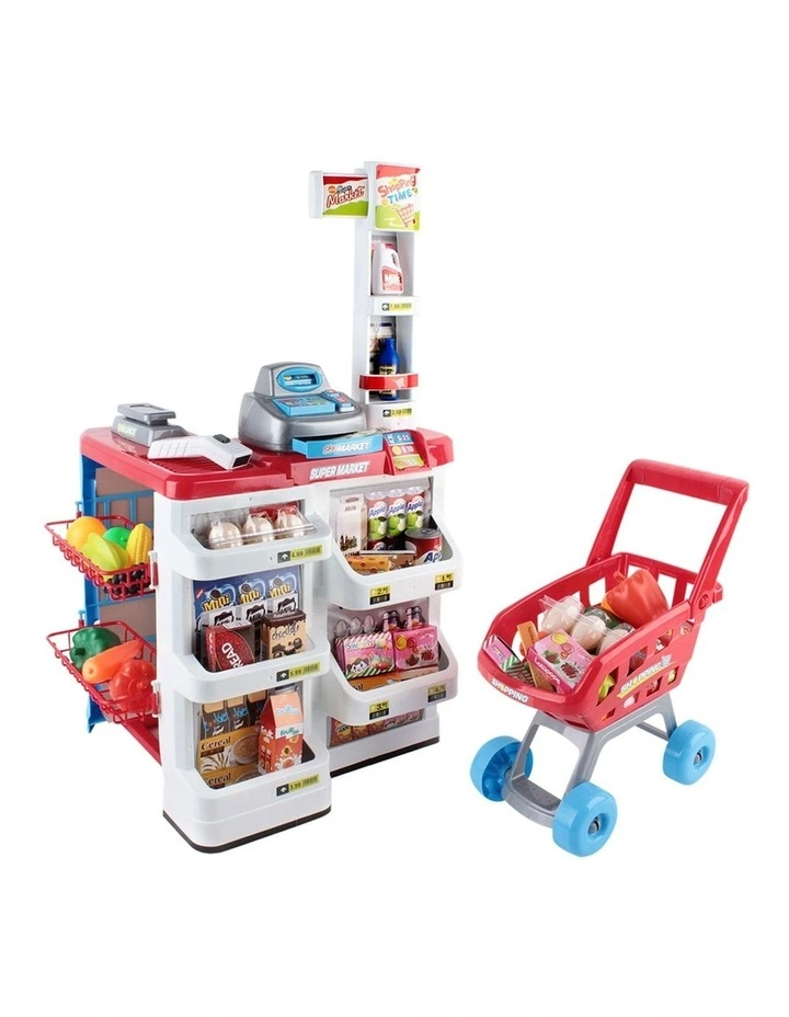 Kids Pretend Role Play Supermarket 24 Piece Playset Cash Register Trolley