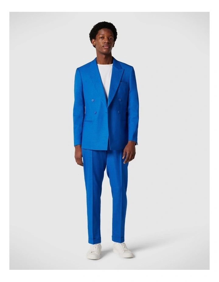 Slim Stretch Double Breasted Tailored Jacket in Cobalt