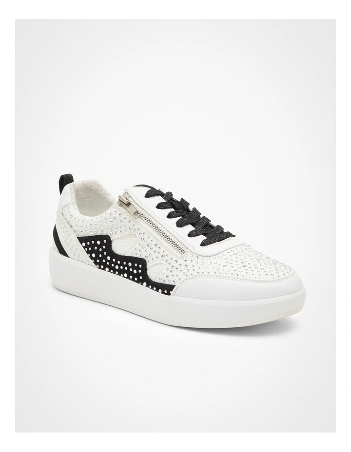 Bejewelled Side Zip Sneaker in White