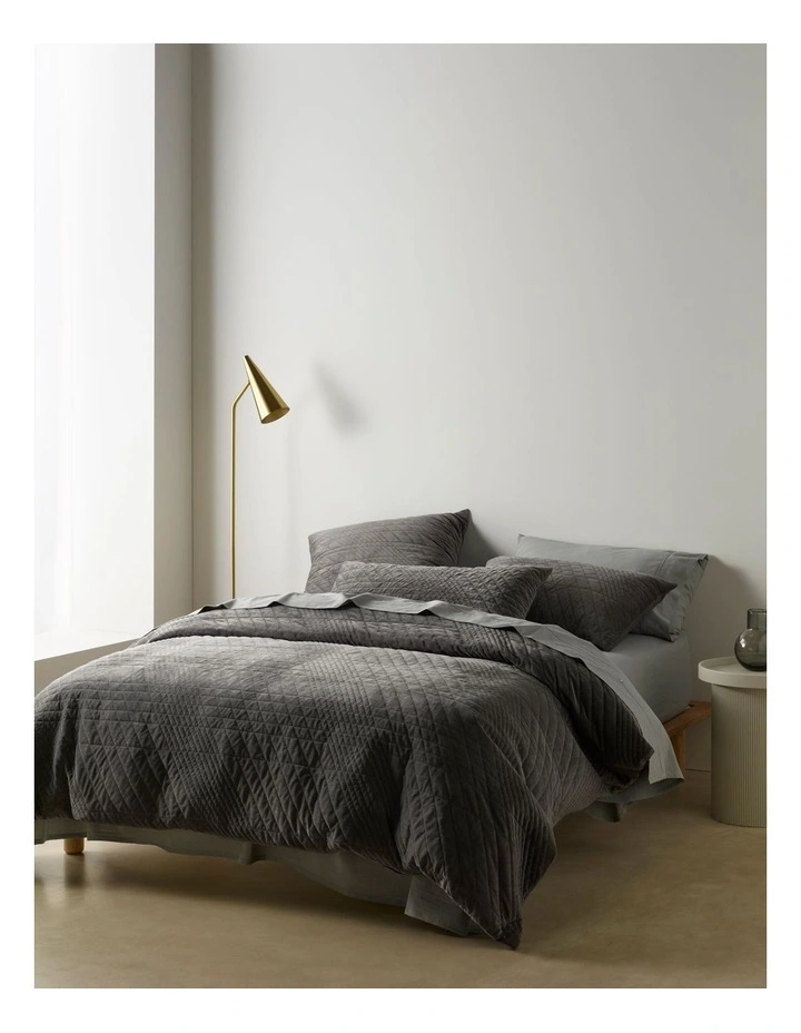 Ashley Corduroy Quilted Quilt Cover Set in Iron