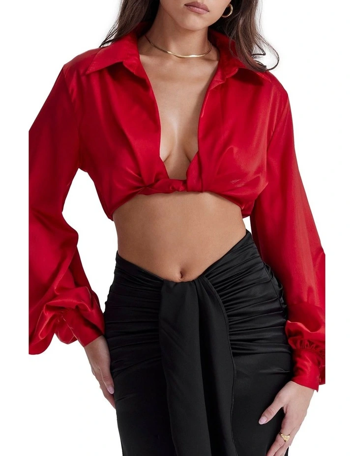 Laraine Silk Blouson Top in Red