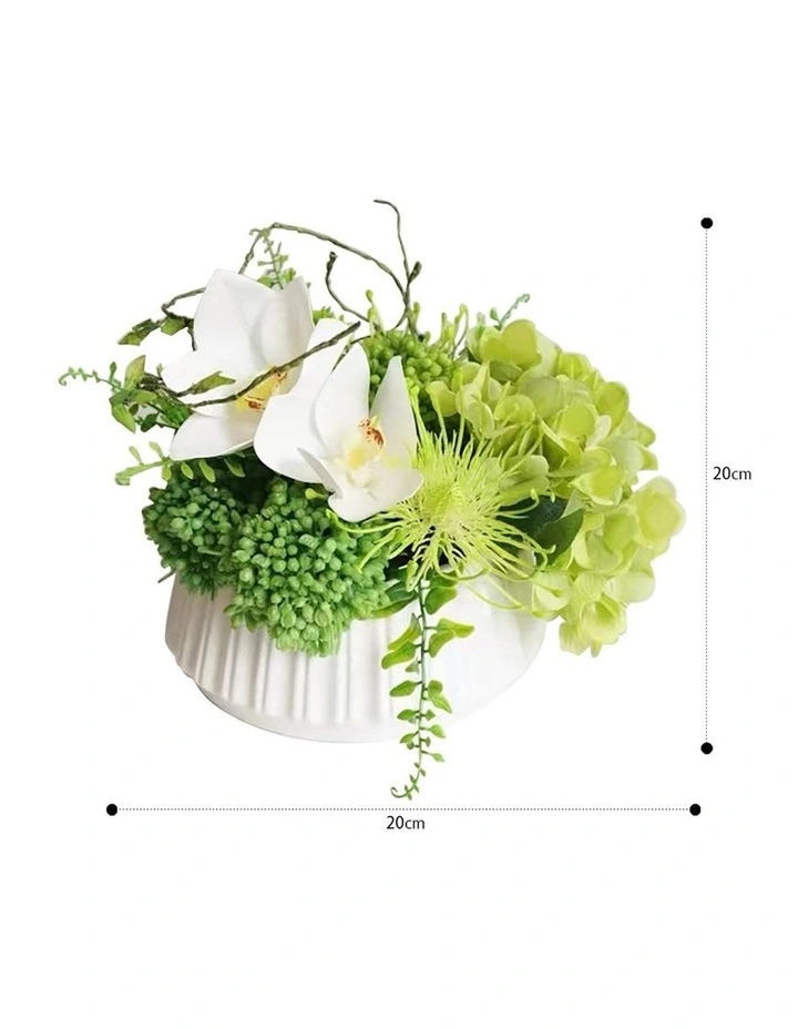 Fresh Green Real Touch Flowers Arrangement is White Ceramic Pot