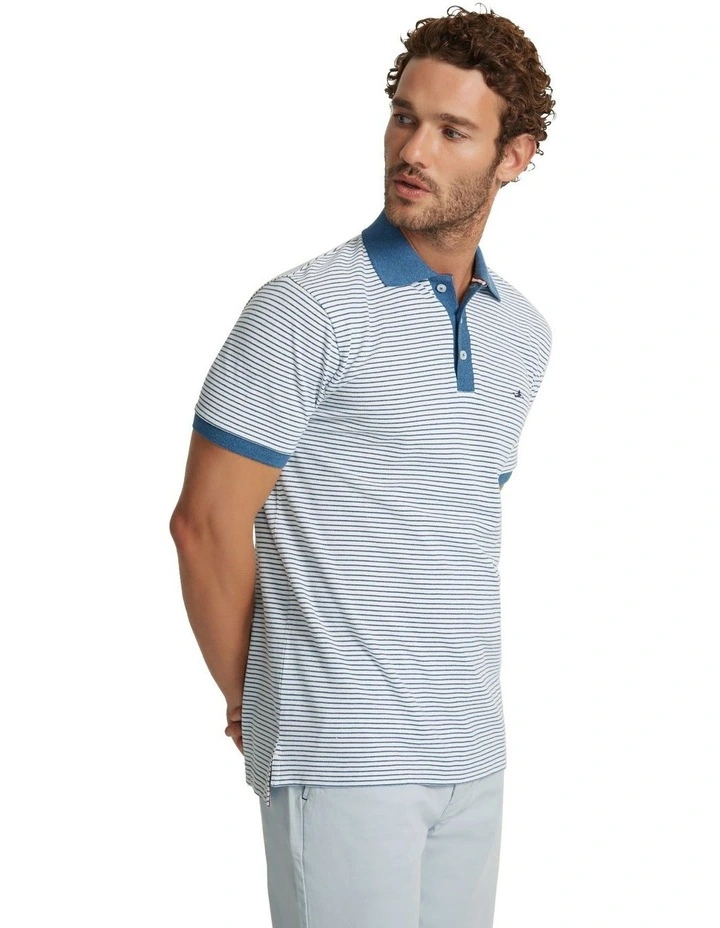 Mack Striped Organic Cotton Polo in Blue