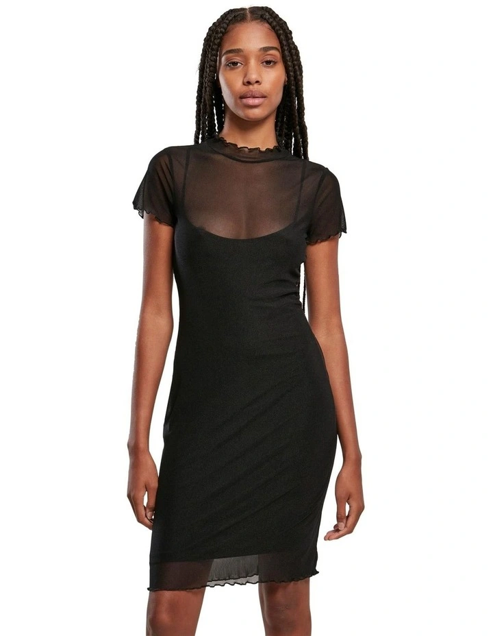 Mesh Double Layer Dress in Black