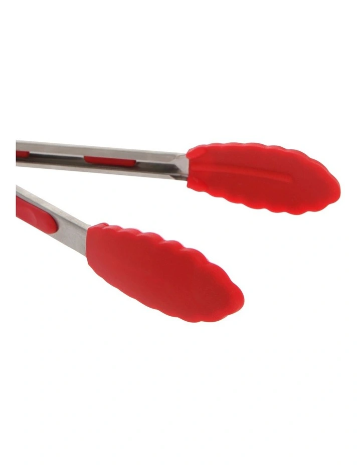 Mini Tongs With Silicone Tip 17cm in Red