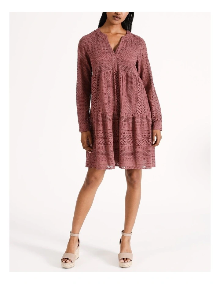 Honey Lace Long Sleeve Dress in Rose Brown