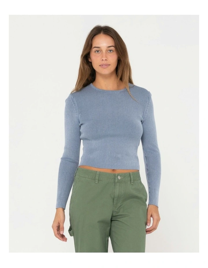 Solace Long Sleeve Knitted Top in Blue