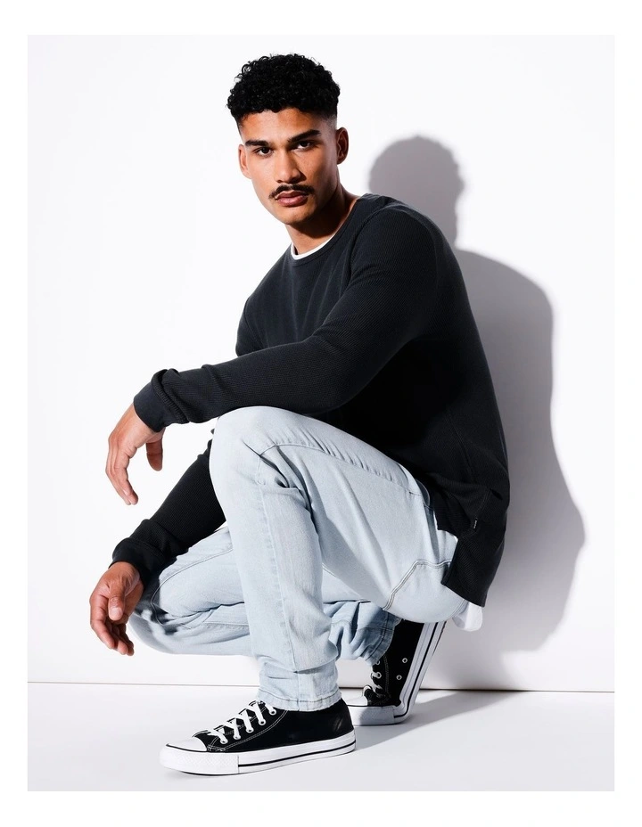 Oliver Ls Waffle Tee in Charcoal