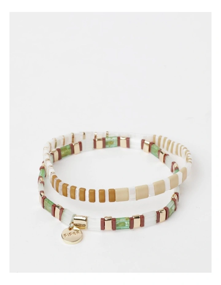 Flat Bead Bracelet 2 Pack in Khaki