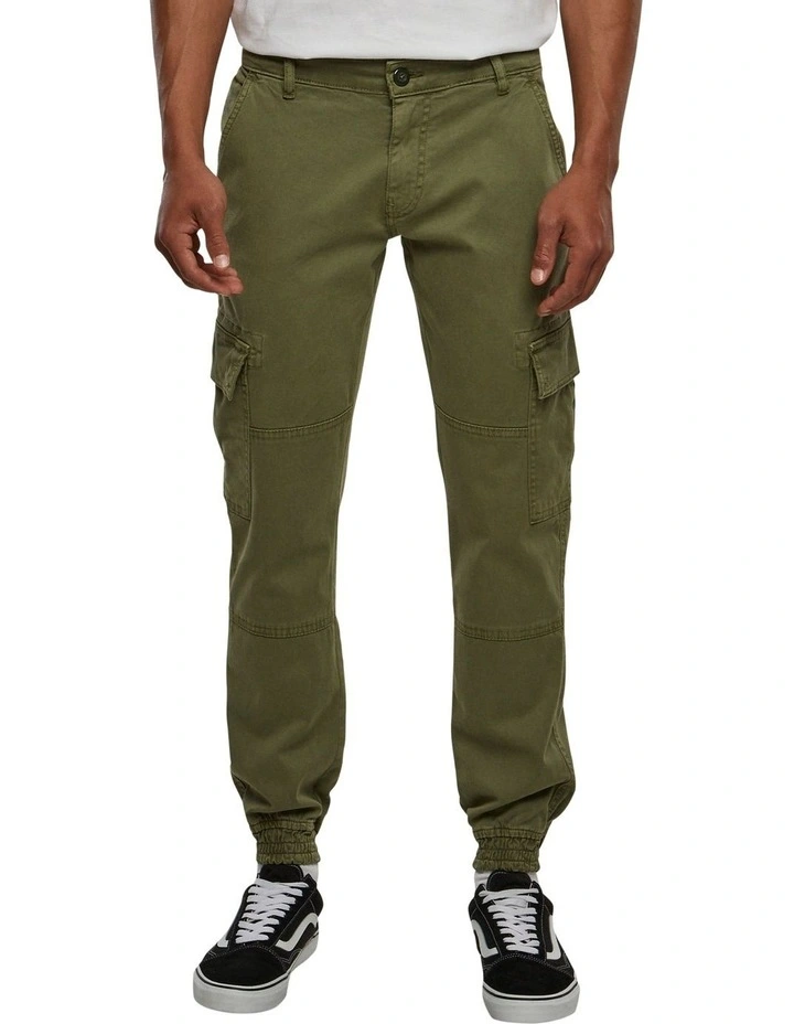 Washed Cargo Twill Jogging Pants in Olive