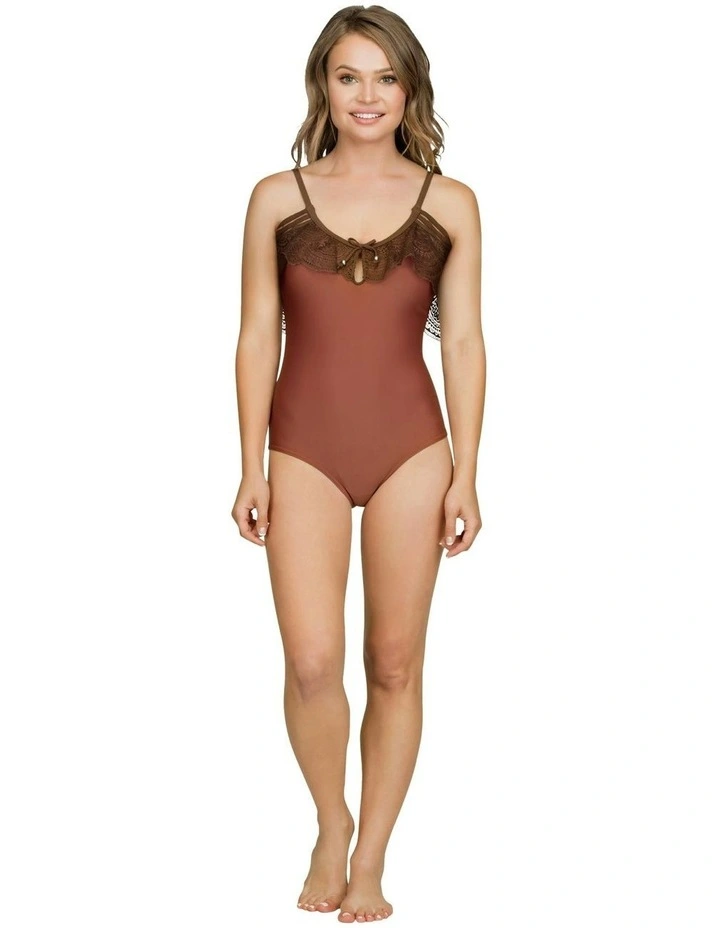 Pure Underwire One Piece Swimsuit with Lace Ruffle in Terracotta