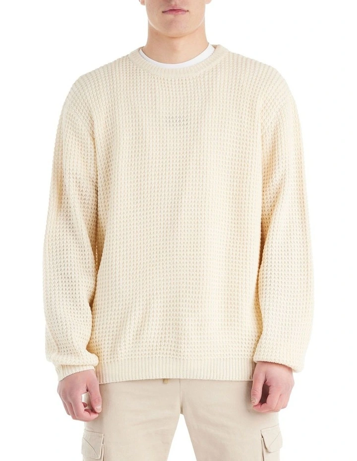 Imperia Knitted Texture Crew Sweater in Bone
