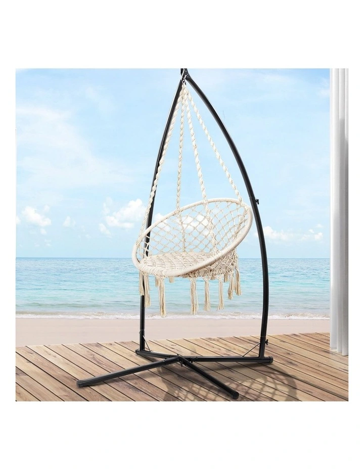 Hammock Outdoor Swinging Chair with Steel Stand in Cream