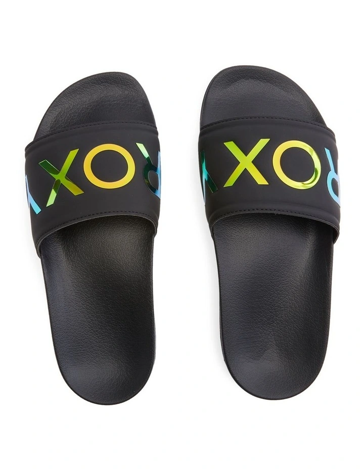 Slippy Slider Sandals in Black/Fluorescent