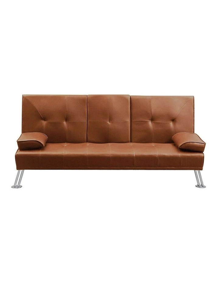 Adjustable Lounge Couch Leather 3 Seater Sofa Bed in Brown
