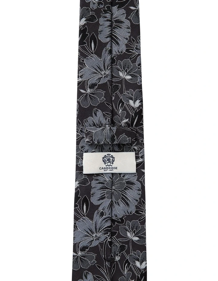 Double Floral Silk Tie in Charcoal