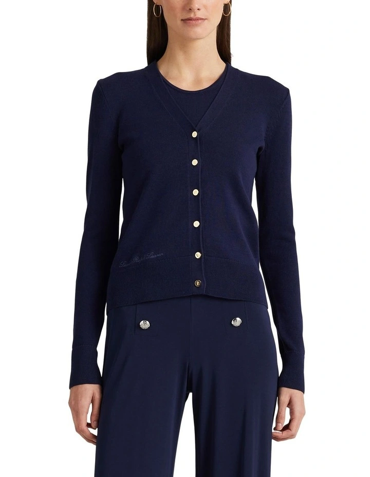 Cotton Blend Cardigan in Navy