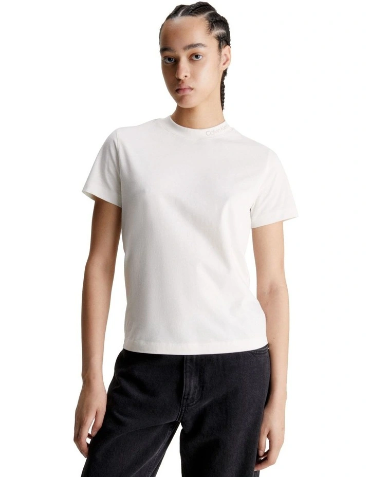 Embroidered Neckline Tee in Ivory/Plaza Taupe
