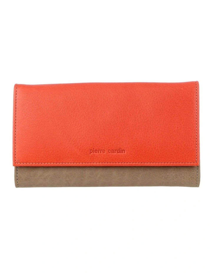 MultiColour Leather Wallet in Orange/Taupe