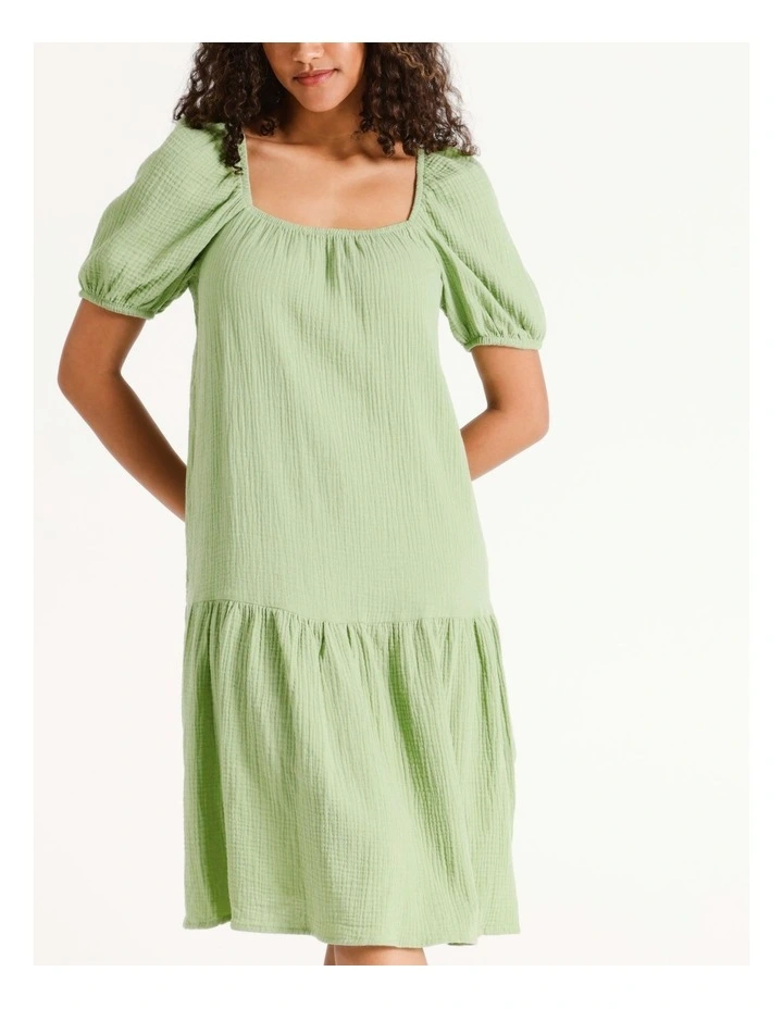 Natali 2/4 Sleeve Cotton Dress in Sage