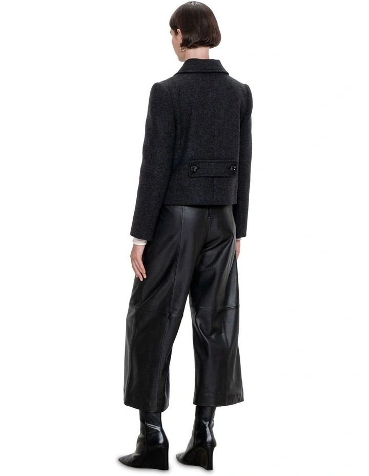 Wool Short Peacoat in Charcoal Melange