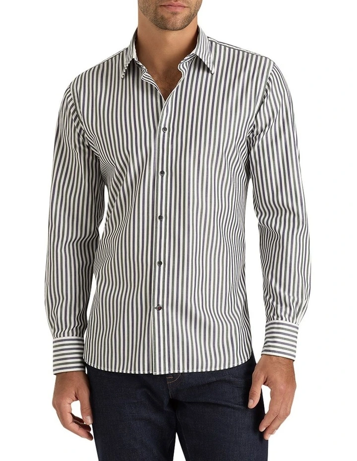 Remono Stripe Shirt in Navy Green