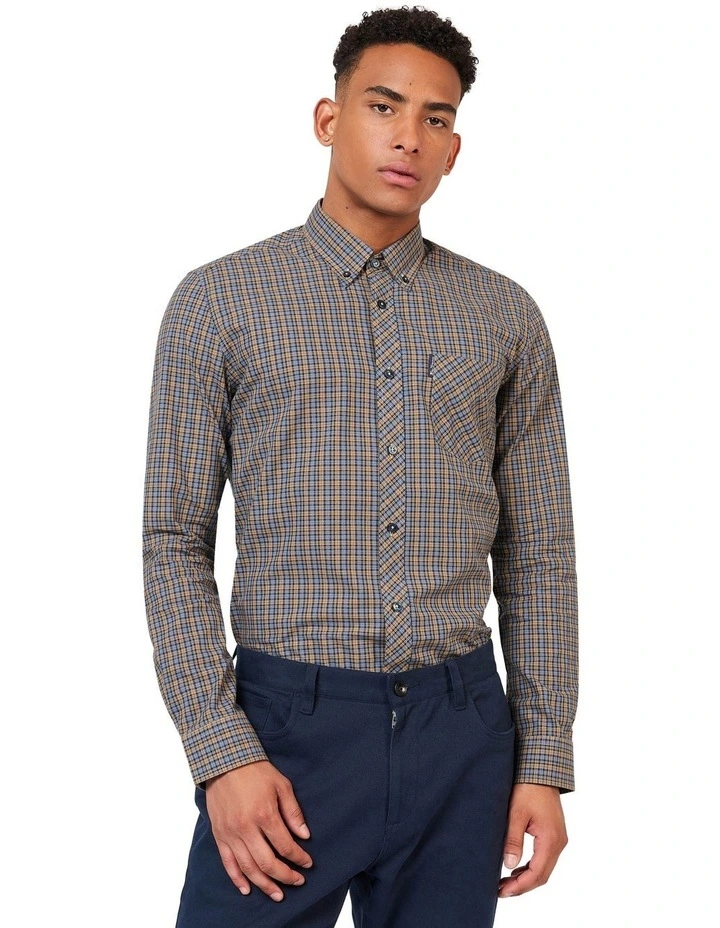 Mini Mod Check Long Sleeve Shirt in Beige